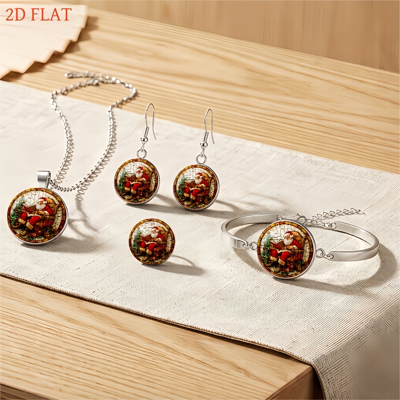 5pc Christmas Santa Reading Jewelry Set for Women
